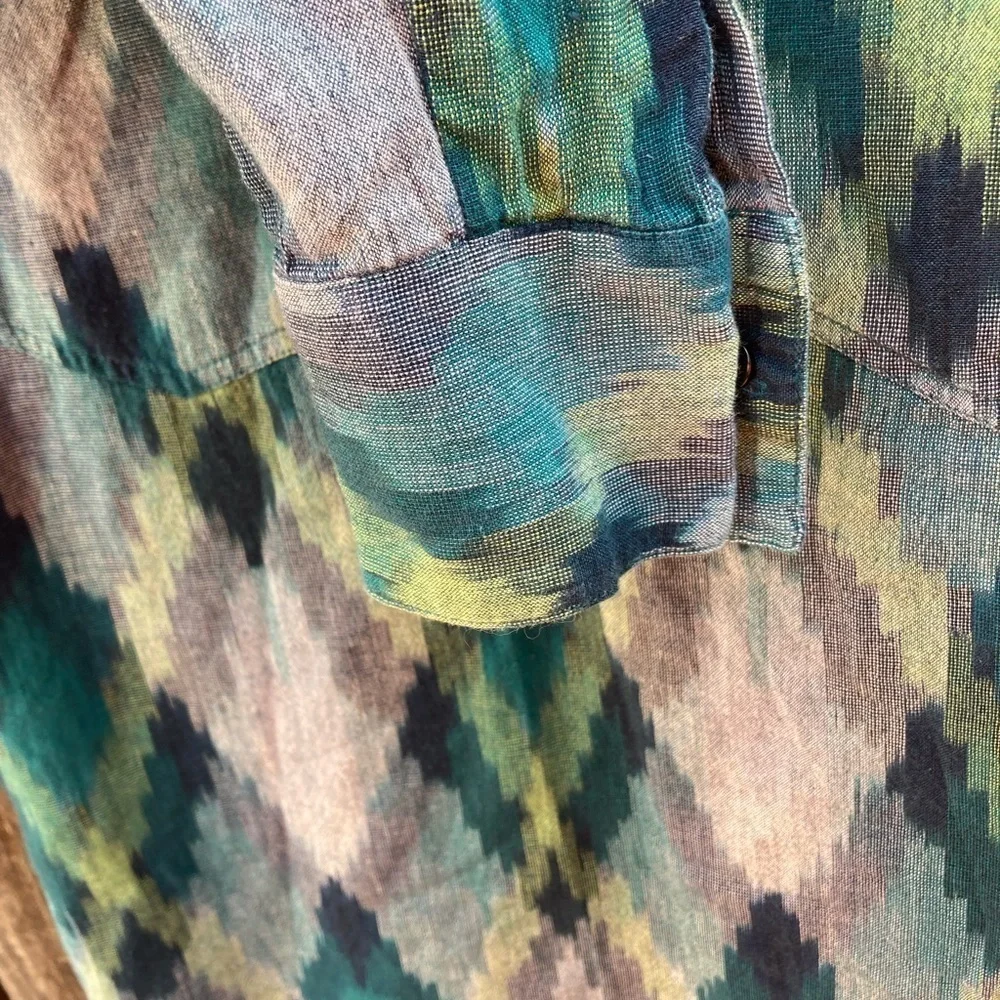 Women's Madewell Multicolor Button-Up Shirt M Pockets Cotton Open Light Vibrant - Picture 5 of 13